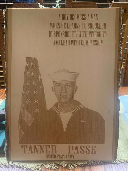 United states navy military laser engraved etched carved wood plaque picture