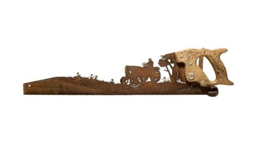 Rustic wall art Unique rustic saw blade wall art featuring a tractor design, perfect for celebrating farm life and enhancing country-style decor.