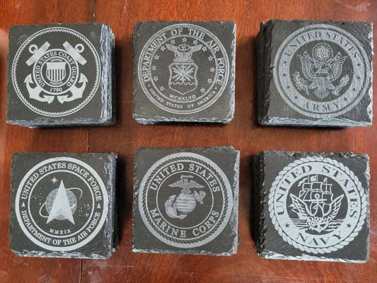 United States military laser engraved etched stone slate coasters 