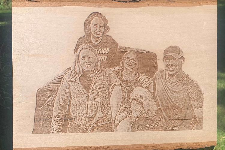 Engraved live edge wood carved etched personalized picture