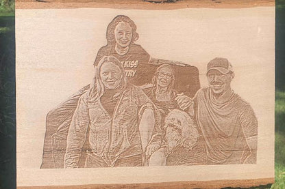 Engraved live edge wood carved etched personalized picture