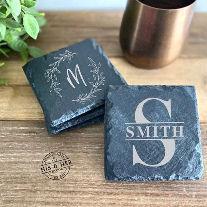 customized personalized laser engraved name stone slate coasters 