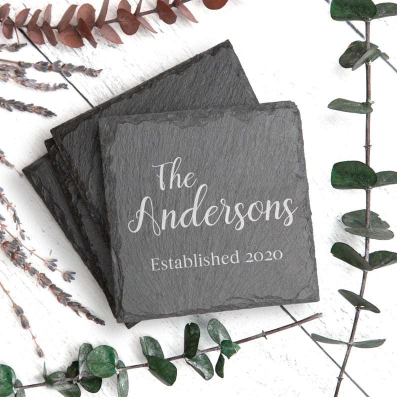 personalized custom laser engraved name stone slate coasters 
