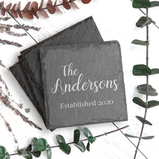 personalized custom laser engraved name stone slate coasters 
