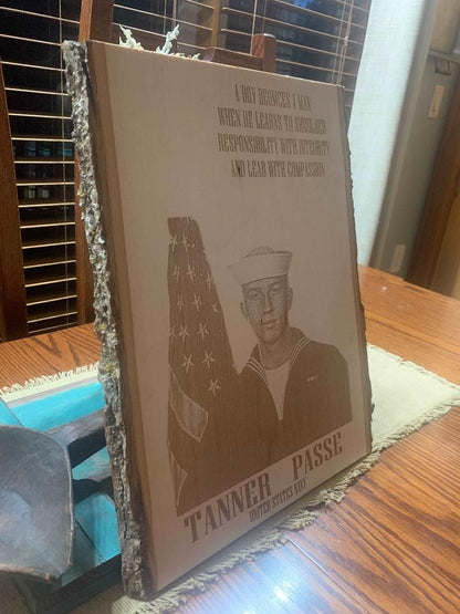 United States Military Wood Engraved Etched Carved personalized custom Photo